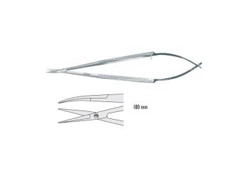 Micro forbici lame zigrinate curve con manico tondo per suture da 180 mm